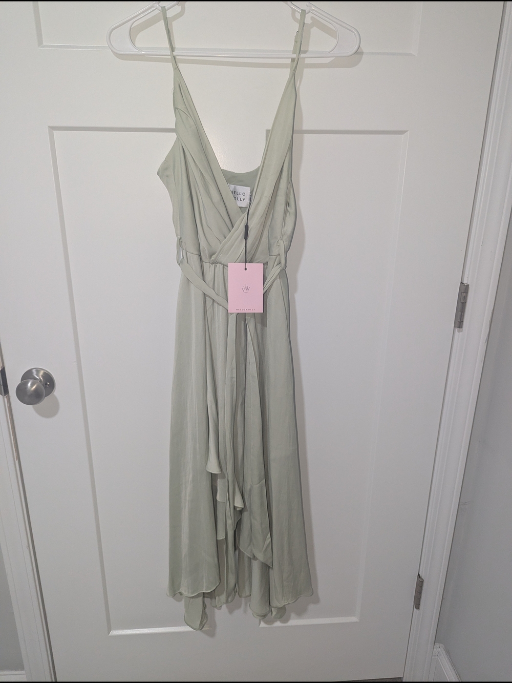 Hello Molly Light Sage Green/Pistachio High-Low Wrap Dress